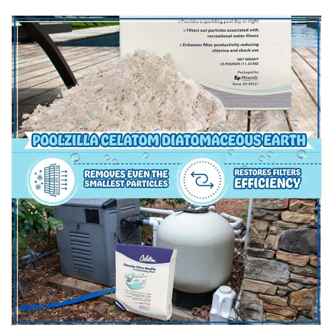 Poolzilla 25LB Celatom Diatomaceous Earth (DE) Pool Filter Aid, with Added DE Scooper