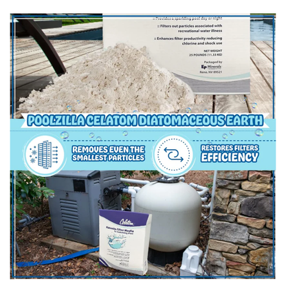 Poolzilla 25LB Celatom Diatomaceous Earth (DE) Pool Filter Aid, with Added DE Scooper