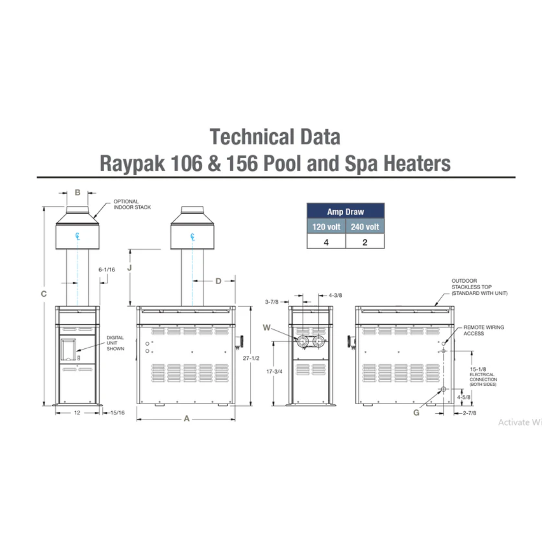 Raypak P-R156A-EP-C Digital Control Propane Gas Heater | 150K BTU | 014786