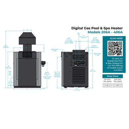 Raypak P-R206A-EN-X #51 Digital Natural Gas Heater, Cupro-Nickel Exchanger with ProTek Shield Module | 014938 | 180,000 BTU