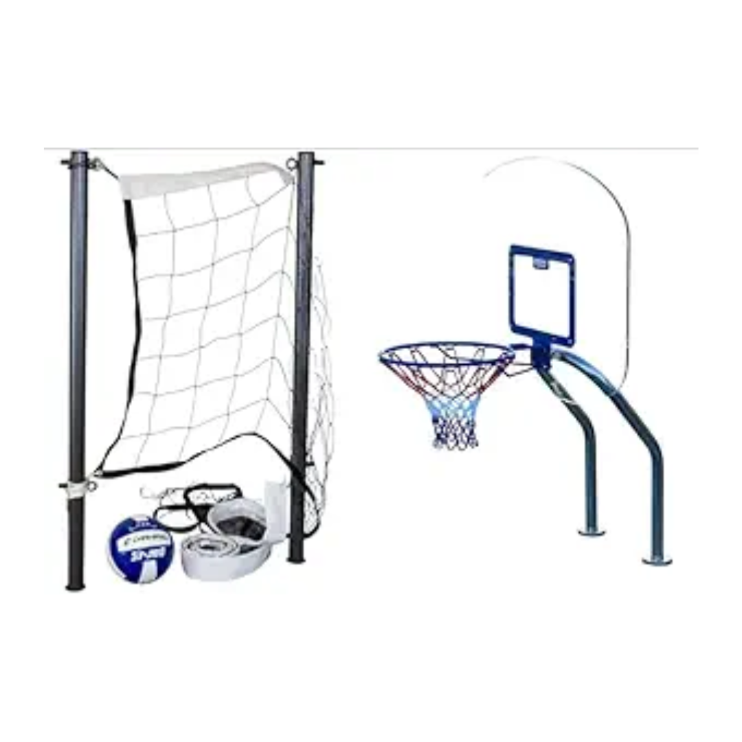 Global Pool Products X2 Basketball/Volleyball Set (16'/20') With Net and Ball, No Anchor