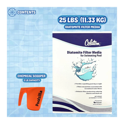 Poolzilla 25LB Celatom Diatomaceous Earth (DE) Pool Filter Aid, with Added DE Scooper