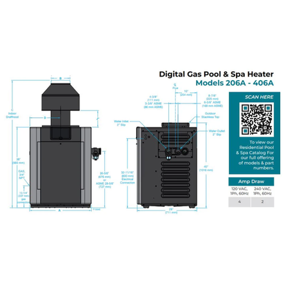 Raypak P-R406A-EN-X #51 Digital Natural Gas Heater | 360K BTU | Cupro-Nickel Exchanger, 260 lbs, ProTek Shield Module | 014941