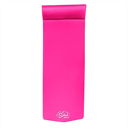 TRC Recreation Splash 1.25 Inch Thick Foam Swimming Pool Float Mat Large Adult Lounger with Built-In Roll Pillow, Flamingo Pink
