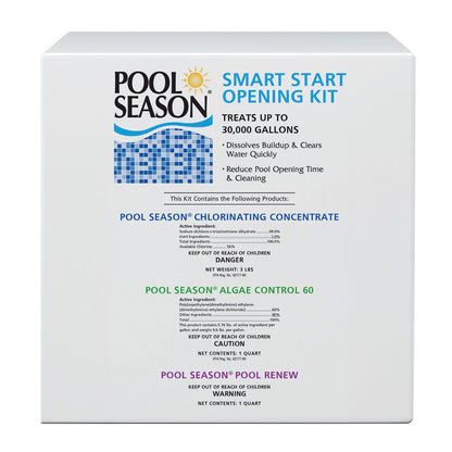 Pool Season 30k Gallon Smart Start Opening Kit (3# Di-Chor, 1 Qt Algaecide 60, 1QT Spring Renew)