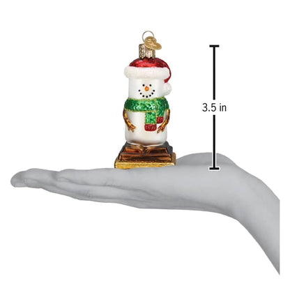 Old World Christmas S'Mores Snowman Glass Blown Ornament for Christmas Tree, Handcrafted Holiday Decoration, Snowman Collection