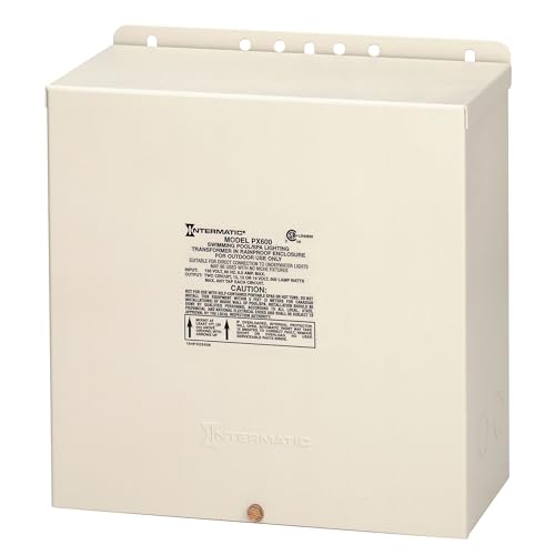 Intermatic PX600 600W Pool Light Transformer 12V, 13V, 14V - Supply for Pool/Spa Lights, Submersible Fixtures, and Landscape Lights - Enhanced Safety with Circuit Protection, Beige Stainless Steel