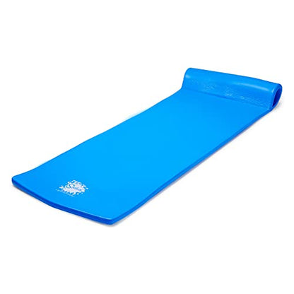 TRC Recreation Splash 1.25 Inch Thick Foam Swimming Pool Float Mat Large Adult Lounger with Built-In Roll Pillow, Bahama Blue