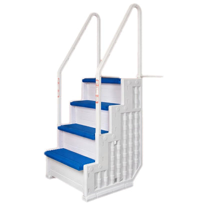 Poolzilla Premium Deck-Mounted Pool Ladder with Double Handrails - Blue & White - Fits 48"–54" Above Ground Pools