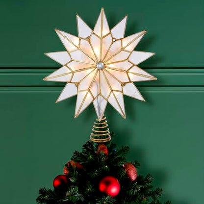 Kurt S. Adler UL3141 9.84" Brass Plated 7-Point Double Tip Capiz Star with Center Gem Tree Topper