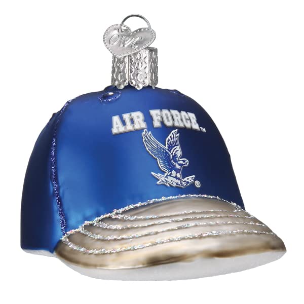 Old World Christmas Air Force Baseball Cap Glass Blown Ornament for Christmas Tree, Handcrafted Holiday Decoration, University Collection