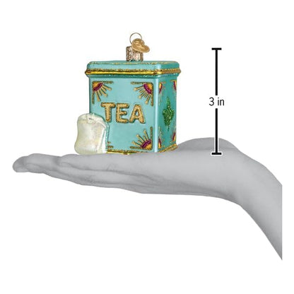 Old World Christmas Tea Tin Glass Blown Ornament for Christmas Tree, Handcrafted Holiday Decoration, Tea Collection