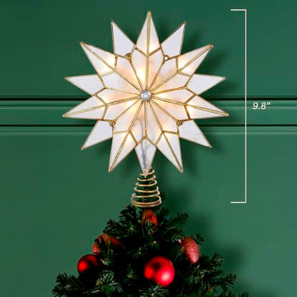 Kurt S. Adler UL3141 9.84" Brass Plated 7-Point Double Tip Capiz Star with Center Gem Tree Topper