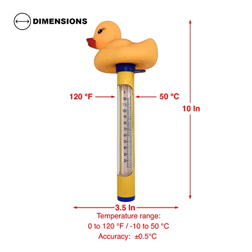 Poolzilla Floating Animal Thermometer for Pools, Spas, Hot tubs, & Aquariums (Duck)