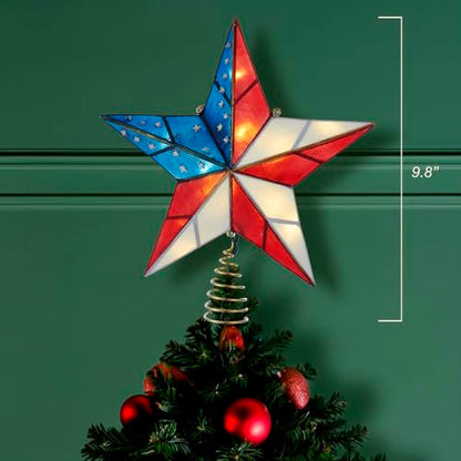 Kurt S. Adler UL3142 9.84" Brass Plated American Flag Inspired Capiz Star Tree Topper