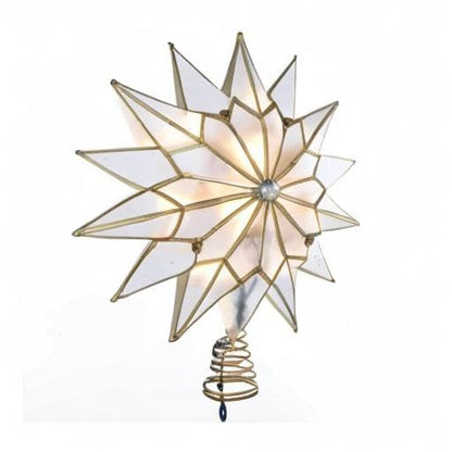 Kurt S. Adler UL3141 9.84" Brass Plated 7-Point Double Tip Capiz Star with Center Gem Tree Topper
