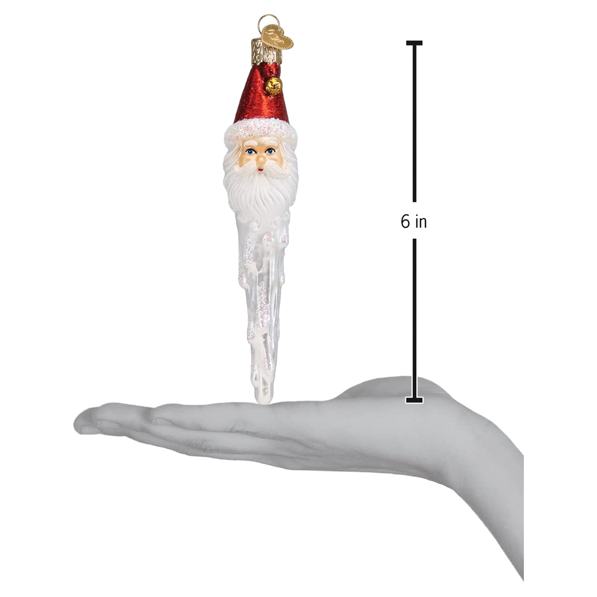 Old World Christmas Jingle Bell Santa Icicle Glass Blown Ornament for Christmas Tree, Handcrafted Holiday Decoration, Icicle Collection