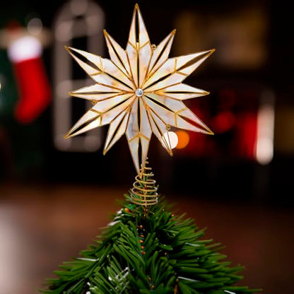 Kurt S. Adler Kurt Adler 10-Light 12-Point Capiz Star and Center Gem Treetop, 10.24in, Gold, White