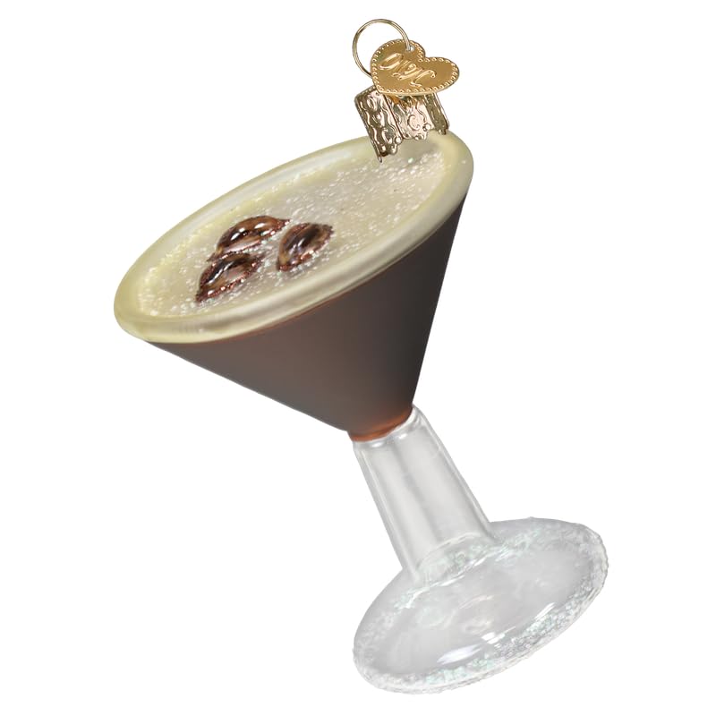 Old World Christmas Espresso Martini Glass Blown Ornament for Christmas Tree, Handcrafted Holiday Decoration, Adult Beverages Collection