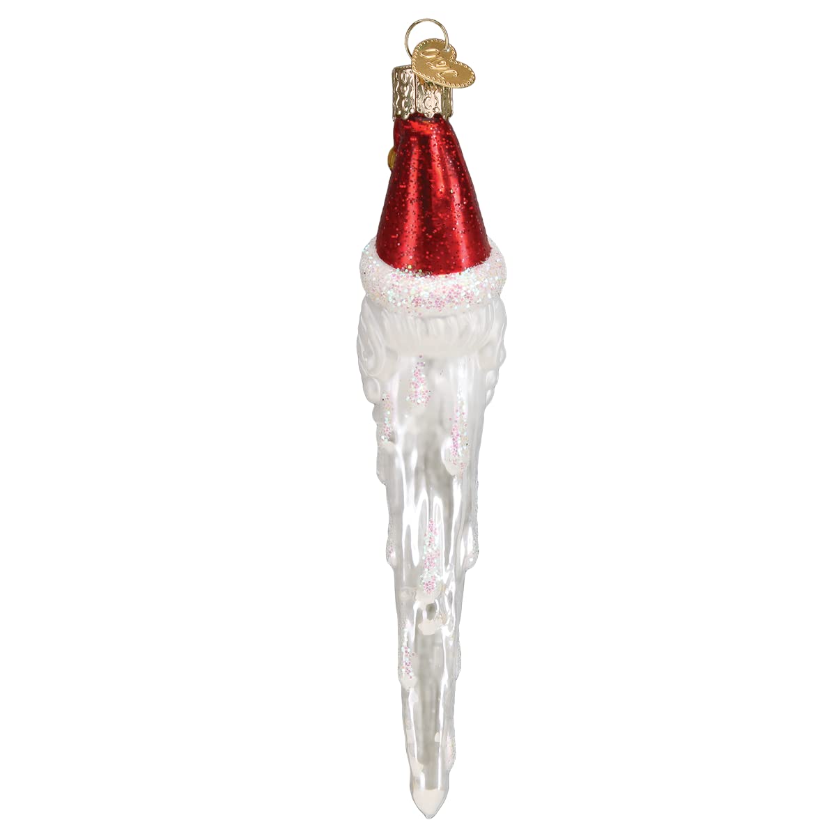 Old World Christmas Jingle Bell Santa Icicle Glass Blown Ornament for Christmas Tree, Handcrafted Holiday Decoration, Icicle Collection