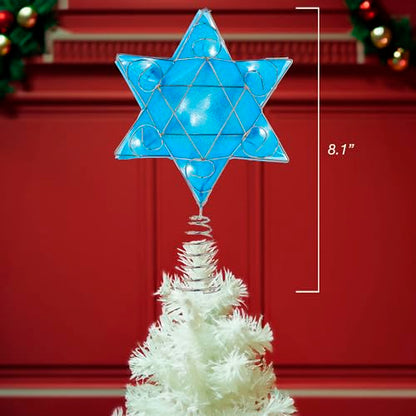 Kurt Adler UL 10-Light LED Silver and Blue Hanukkah Star Shimmer Treetop