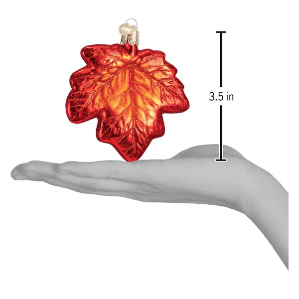 Old World Christmas Red Maple Leaf Glass Blown Ornament for Christmas Tree, Handcrafted Holiday Decoration, Nature Collection
