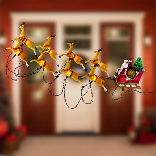 Kurt Adler 10-Light Santa Sleigh and Reindeer Light Set