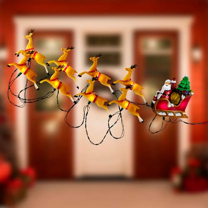 Kurt Adler 10-Light Santa Sleigh and Reindeer Light Set