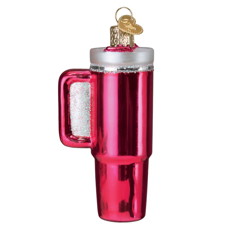 Old World Christmas Pink Kringle Cup Glass Blown Ornament for Christmas Tree, Handcrafted Holiday Decoration, Kitchen Collection