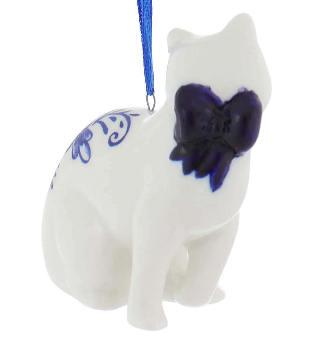 Porcelain Delft Blue Cat Ornament Set Of 2 for Christmas