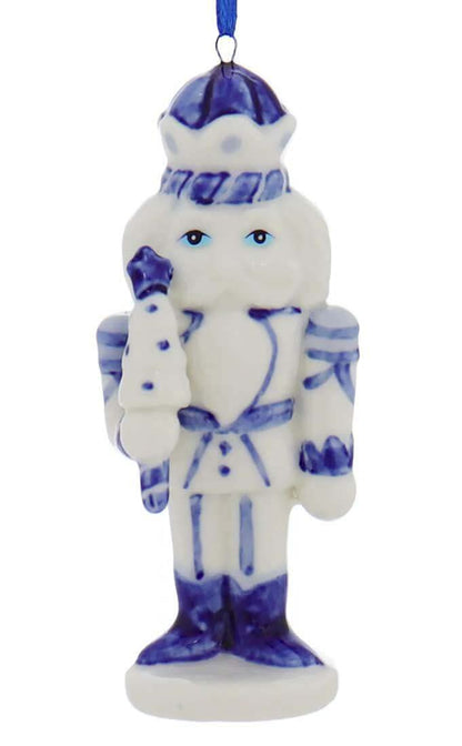 Porcelain Delft Blue Nutcracker Ornaments, 3 Assorted for Christmas