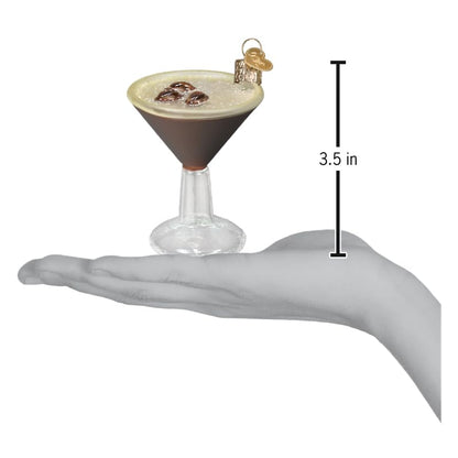 Old World Christmas Espresso Martini Glass Blown Ornament for Christmas Tree, Handcrafted Holiday Decoration, Adult Beverages Collection