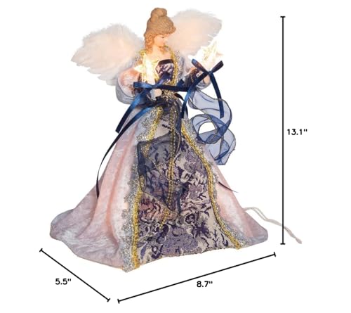 12-Inch UL 10-Light Delft Blue with Gold Angel Tree Topper