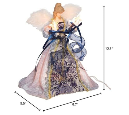 12-Inch UL 10-Light Delft Blue with Gold Angel Tree Topper