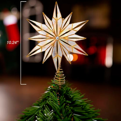 Kurt S. Adler Kurt Adler 10-Light 12-Point Capiz Star and Center Gem Treetop, 10.24in, Gold, White