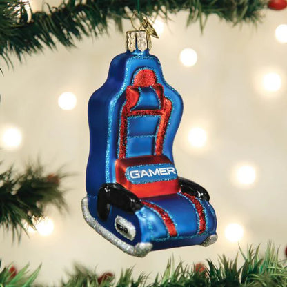 Old World Christmas Gaming Chair Glass Blown Ornament for Christmas Tree, Handcrafted Holiday Decoration, Games Collection