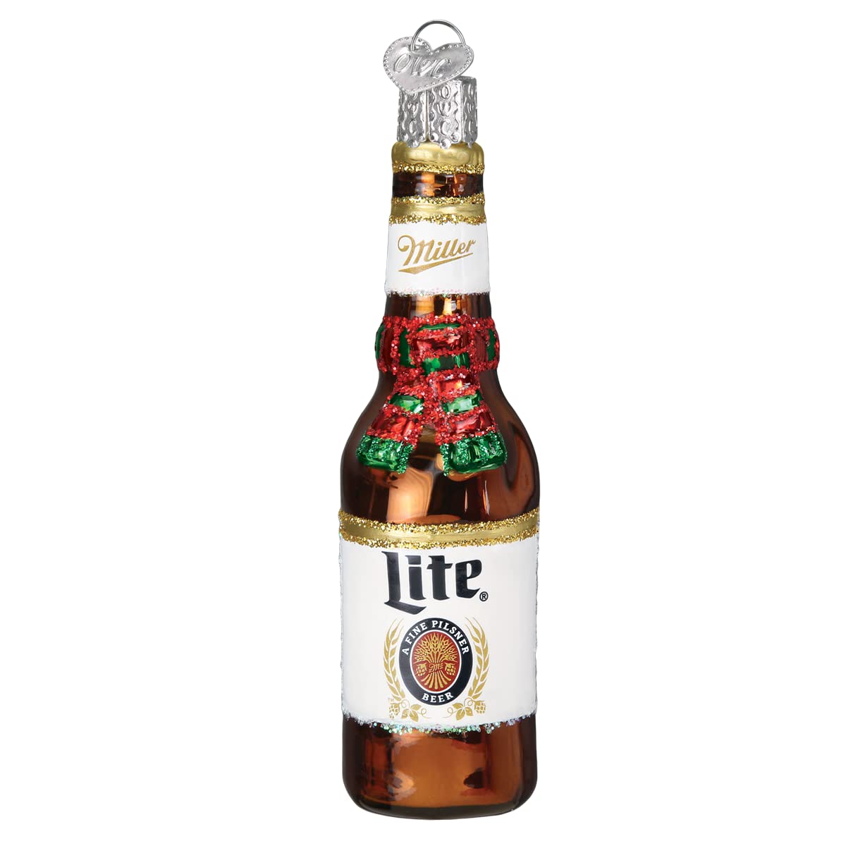 Old World Christmas Holiday Miller Lite Beer Bottle Glass Blown Ornament for Christmas Tree, Handcrafted Holiday Decoration, Beer Collection