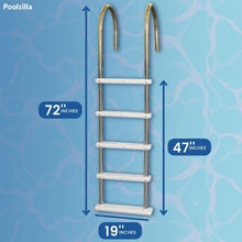 Poolzilla in-Pool Ladder - Deck Mounted Stainless Steel/Resin Entry and Exit System with Swivel Base Step, Supports up to 225 LBS - for 48’’ to 54’’ in. Swimming Pools