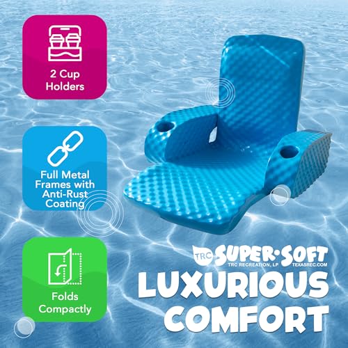 TRC Recreation Folding Baja Chair Foam Swimming Pool Float, Portable Super Soft Floating Lounger with 2 Cup Holders for Beach Essentials, Marina Blue