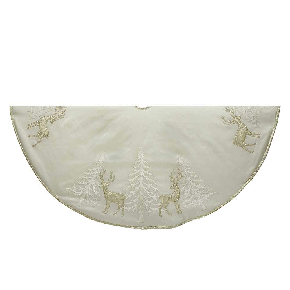 Kurt Adler 48" Gold Tree and Reindeer Applique Treeskirt, Polyester