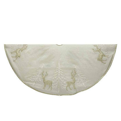Kurt Adler 48" Gold Tree and Reindeer Applique Treeskirt, Polyester