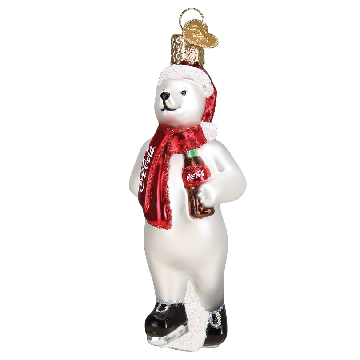 Old World Christmas Coca-Cola Polar Bear Set Glass Blown Ornament for Christmas Tree, Handcrafted Holiday Decoration, Coca-Cola Collection