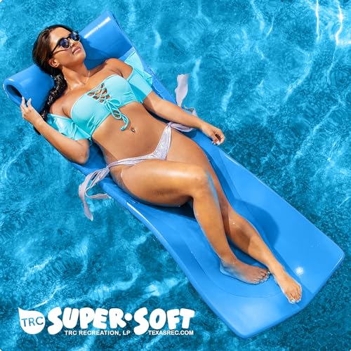 TRC Recreation Splash 1.25 Inch Thick Foam Swimming Pool Float Mat Large Adult Lounger with Built-In Roll Pillow, Bahama Blue