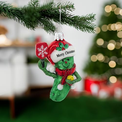Kurt Adler 3.5-inch Noble Gems? Pickleball Pickle with Santa Ornament