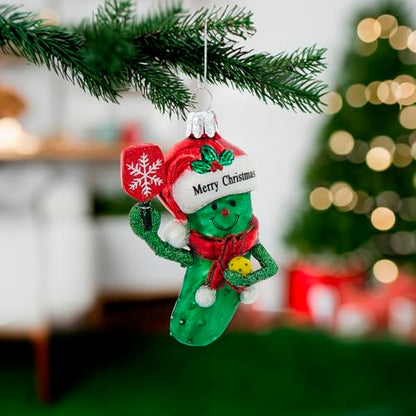 Kurt Adler 3.5-inch Noble Gems? Pickleball Pickle with Santa Ornament