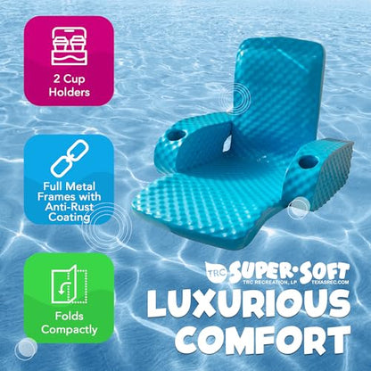 TRC Recreation Folding Baja Chair Foam Swimming Pool Float, Portable Super Soft Floating Lounger with 2 Cup Holders for Beach Essentials, Teal