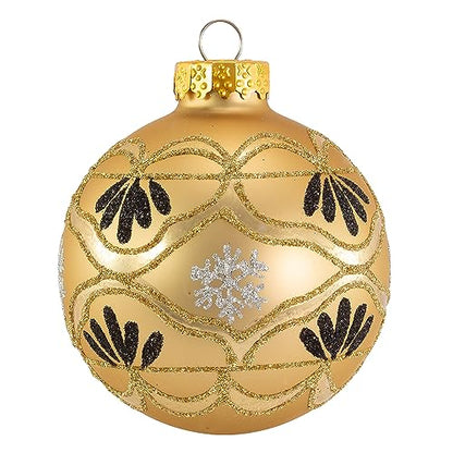 Kurt Adler 80MM Glass Gold and White Deco Ornament, 6 Piece Set, Multicolor, 6 Count, Christmas
