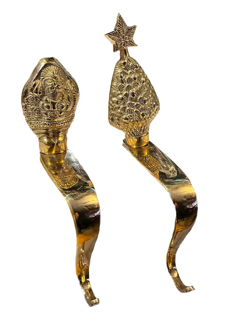 Brass Santa And Christmas Tree Stocking Hanger Set Of 2