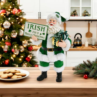 Kurt S. Adler 10.5-Inch Fabrich‚ Musical Irish Gift Box and Sign Santa, Multi