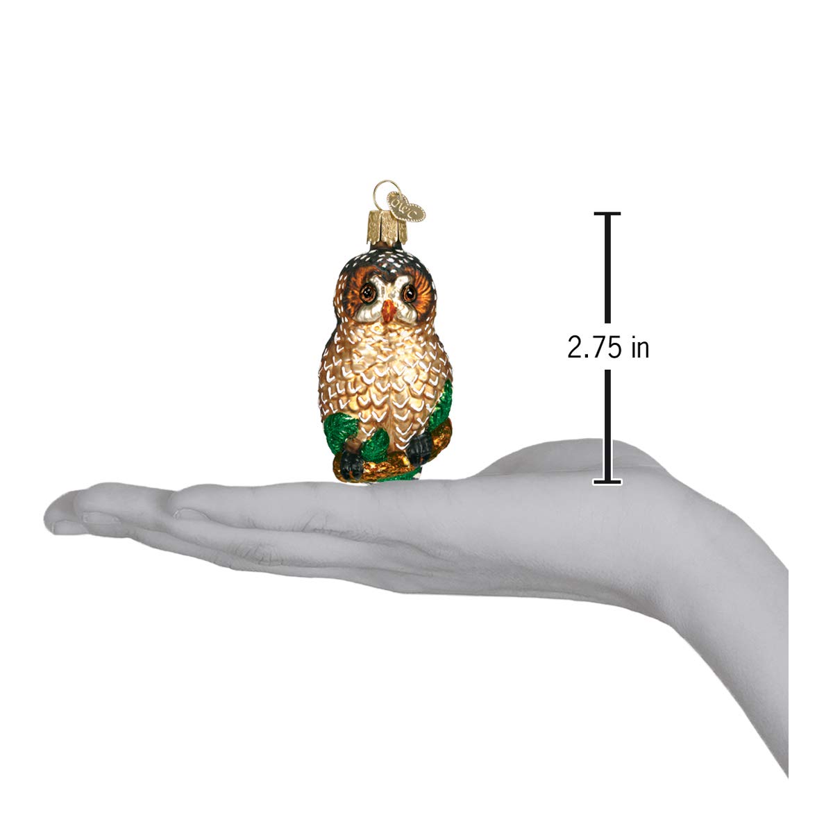 Old World Christmas Spotted Owl Glass Blown Ornament for Christmas Tree, Handcrafted Holiday Decoration, Owl Collection